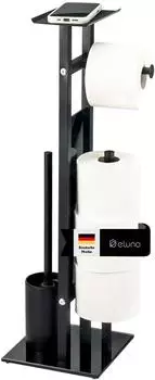 eluno Stand-WC-Garnitur 4in1, Edelstahl und Glas, schwarz
