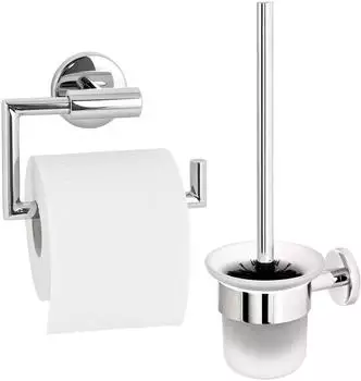 bremermann LUCENTE Badezimmer-Set 2-tlg., Toilettenpapierhalter & WC-Garnitur, Edelstahl verchromt
