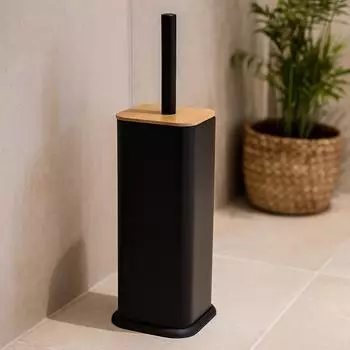 Gerster ZETRU WC-B&uuml;rste mit Bambusdeckel, schwarz, Metall
