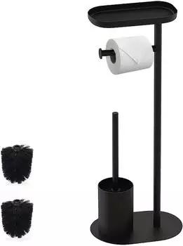 Relaxdays WC-Garnitur mit Toilettenpapierhalter, Klob&uuml;rste und Ablage, schwarz