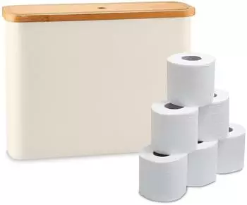 Relaxdays Toilettenpapier-Aufbewahrungskorb 12 Rollen, Stoff/Bambus, beige (10051702_127)