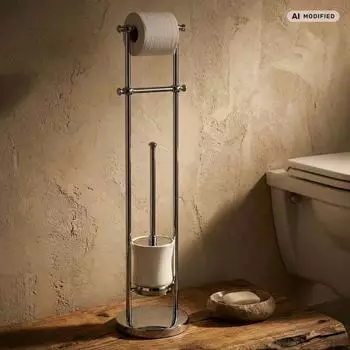 PaulGurkes Stand-WC-Bürste mit Toilettenpapierhalter, Retro (PGFORTUNA12)