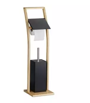 Relaxdays WC-Garnitur Bambus, stehend, schwarz/natur, 74x20x20cm (10048518_0)