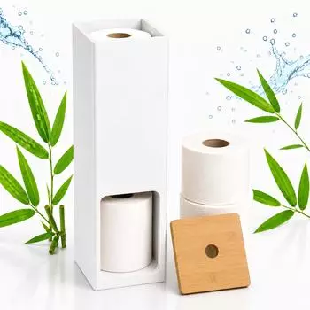 Relaxdays Toilettenpapierhalter stehend, 4 Rollen, 46,4x14x14cm, weiß/natur