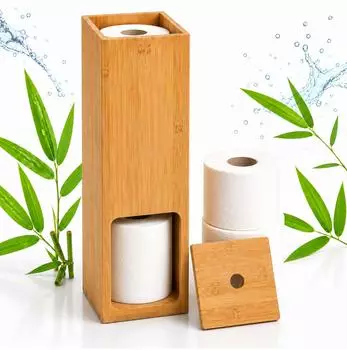 Relaxdays Toilettenpapier-Ersatzrollenhalter stehend, Bambus, 4 Rollen, 46,5x14x14cm