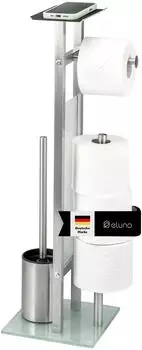 eluno Stand-WC-Garnitur 4in1, Edelstahl und Glas, freistehend