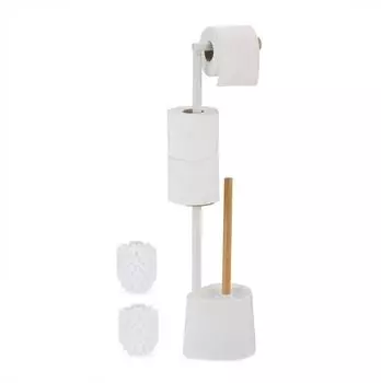Relaxdays WC-Garnitur mit Toilettenpapierhalter, Bambus & Edelstahl