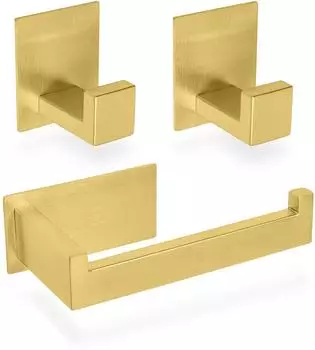 ECENCE Badezimmerset selbstklebend, 1 Toilettenpapierhalter + 2 Handtuchhaken, gold