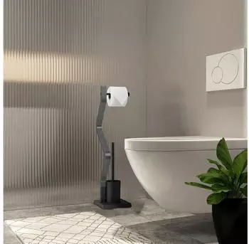Relaxdays WC-Garnitur mit Toilettenpapierhalter und B&uuml;rstenhalter, 75x18,5x18,5cm, schwarz/grau (10046878)