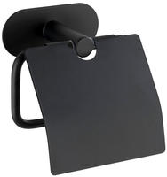 WENKO Turbo-Loc Edelstahl Toilettenpapierhalter mit Deckel Mod. Orea Black Matt mit