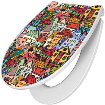 Banjado Premium Toilettendeckel mit Absenkautomatik 44x37cm Funky Town (TDW3 10864)