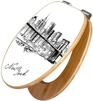 Banjado Design WC Sitz Bambus Holz Mit Absenkautomatik New York Skizze