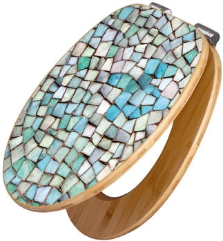 Banjado Design WC Sitz Bambus Holz Mit Absenkautomatik Mosaik Blau