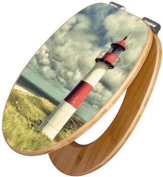 Banjado Design WC Sitz Bambus Holz Mit Absenkautomatik Leuchtturm Sylt