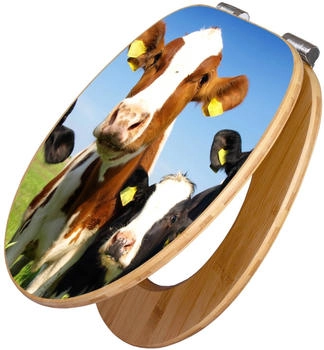 Banjado Design WC Sitz Bambus Holz Mit Absenkautomatik Kühe