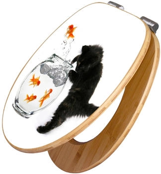 Banjado Design WC Sitz Bambus Holz Mit Absenkautomatik Katze Und Fisch