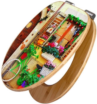 Banjado Design WC Sitz Bambus Holz Mit Absenkautomatik Grünes Fahrrad