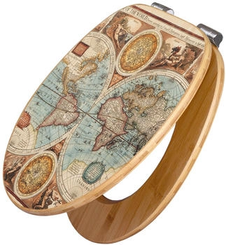 Banjado Design WC Sitz Bambus Holz Mit Absenkautomatik Historische Weltkarte