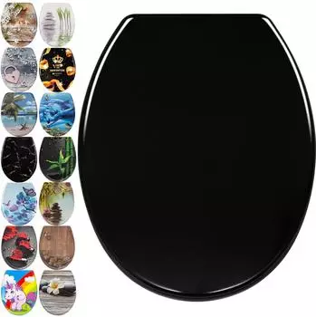 Woltu WC-Sitz mit Absenkautomatik, Duroplast, oval, schwarz (#2203)