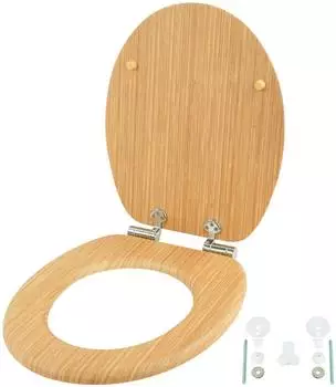 Relaxdays WC-Sitz mit Absenkautomatik, oval, MDF, natur (10052443_126)