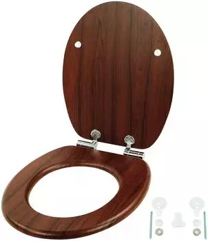 Relaxdays WC-Sitz mit Absenkautomatik, oval, MDF, dunkelbraun (10052443_746)
