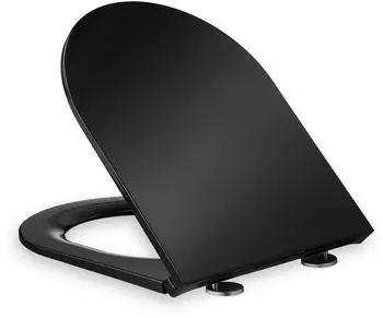 Relaxdays WC-Sitz D-Form Absenkautomatik Quick Release, Duroplast, schwarz (10045566_0)