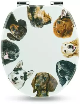 Sanfino Premio WC-Sitz mit Absenkautomatik, Holz, "Dog Circle" (W1083C)