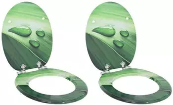 vidaXL Soft-Close Toilettensitz grünes Tropfenmotiv, 44x38cm, 2 Stk.