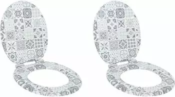 vidaXL Toilettensitz Soft-Close blau und weiß, Porzellan, 2er-Set (3414540)