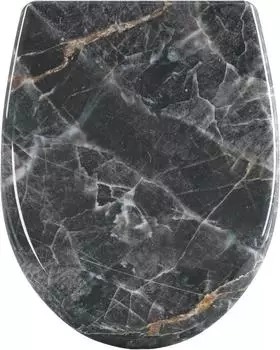 Woltu WC-Sitz oval Duroplast mit Absenkautomatik, schwarzer Marmor (W0ITT1080)