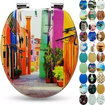 Sanfino WC-Sitz mit Absenkautomatik, Holz, "Colorful Houses"