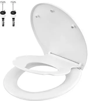 Woltu Familien-WC-Sitz mit Kindersitz, Absenkautomatik, O-Form, wei&szlig;