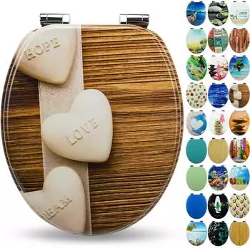 Sanfino WC-Sitz mit Absenkautomatik, Holz, "Hearts"