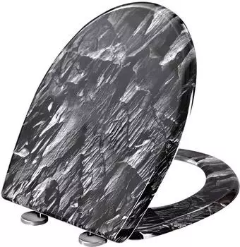 Woltu WC-Sitz oval mit Absenkautomatik, Steinmuster, anthrazit (W0ITT4014)