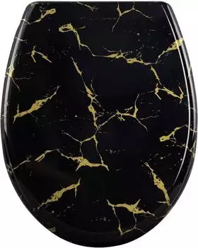 Woltu WC-Sitz Duroplast mit Absenkautomatik, schwarz mit goldenem Glitzer (W0ITT1081)