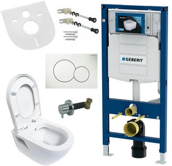 Geberit H&auml;nge Dusch Wand WC Taharet Bidet Toilette + Vorwandelement + Absperrventil wei&szlig;