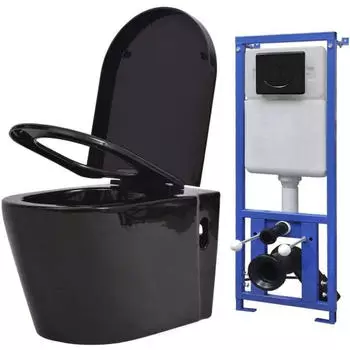 vidaXL Wand-WC mit Unterputzsp&uuml;lkasten, Keramik, Schwarz (3054477)