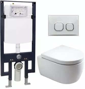 Bernstein NT2039 Wand-WC Komplettpaket Soft-Close Sitz, Vorwandelement G3008, Betätigungsplatte Weißglas (NT2039)