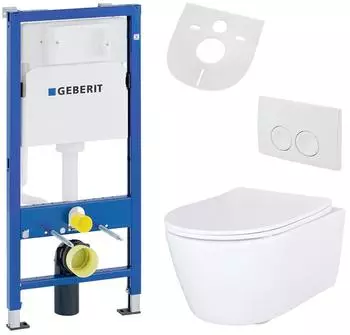 BELVIT Hänge-WC spülrandlos Softclose Geberit UP100 Vorwandelement Set, Keramik, weiß (UP100-AL5513-SET)