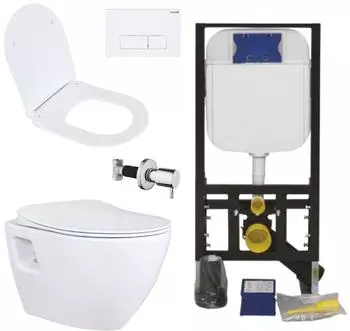 Creavit H&auml;nge-WC Set sp&uuml;lrandlos mit Edelstahl-Bidet, Softclose-Sitz & Vorwandelement (CRV-TP325-0005-SET)