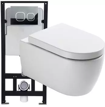 Bernstein NT2038 Wand-WC Set mit Vorwandelement G3004A, Soft Close, Betätigungsplatte Weißglas (NT2038)