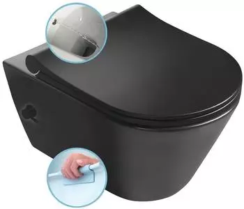 Sapho AVVA CLEANWASH Hänge-WC spülrandlos mit Bidetbrause, 35,5x53cm, schwarz matt (100315-110)