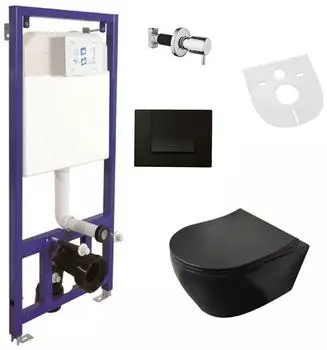 BELVIT Wand-WC Komplettset sp&uuml;lrandlos mit Bidetfunktion, Softclose, schwarz matt (AL6612KomplettSet)