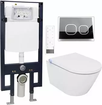 Bernstein Pro+ 1102 Dusch-WC mit Vorwandelement G3008 & Betätigungsplatte Schwarzglas (0716855391117)