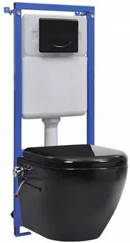 vidaXL Wand-WC Sp&uuml;lrandlos mit Unterputz-Sp&uuml;lkasten & Bidet-D&uuml;se, Schwarz Keramik (3200553)