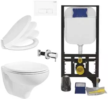 Creavit Taharet Hänge-WC-Set spülrandlos, weiß, Softclose, Vorwandelement 3/6L (CRV-TP320-0000-SET)