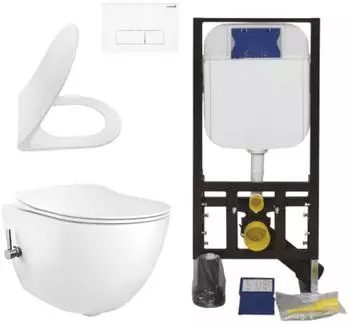Creavit Hänge-WC-Set spülrandlos, Bidet, Softclose, Vorwandelement, weiß (CRV-FE322-0004-SET)