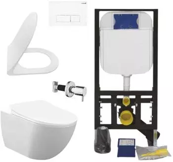 Creavit Hänge-WC-Set spülrandlos, weiß, Taharet, Softclose, Vorwandelement (CRV-FE322-0005-SET)