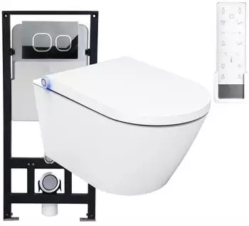 Bernstein Dusch-WC Pro+ 1102 Komplettset mit Vorwandelement G3004A, Betätigungsplatte weißes Glas (Pro+ 1102)
