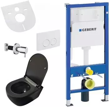 BELVIT Wand-WC-Set sp&uuml;lrandlos schwarz matt mit Taharet-Bidet, Softclose-Sitz und Geberit UP100 Vorwandelement (UP100-AL6612-SET)